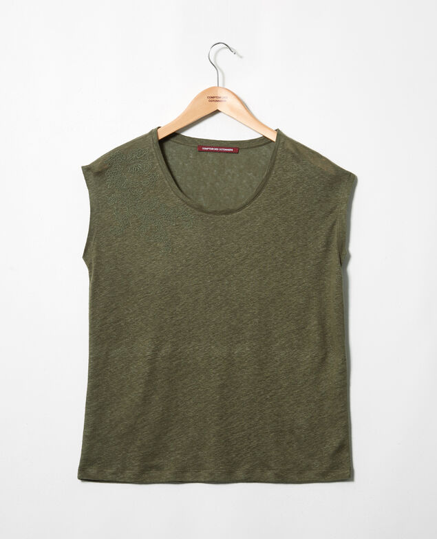  Leinen-T-Shirt, bestickt Cheng olive