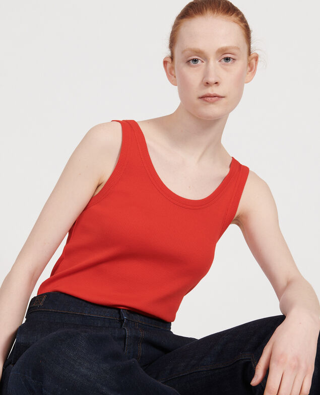 Top mit feinem Rippstrick aus merzerisierter Baumwolle Fiery red