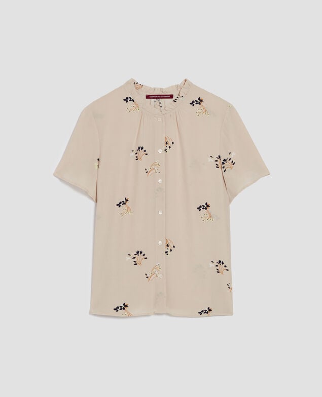 Fließend fallendes Kurzarm-Hemd J311 fl bouquet beige