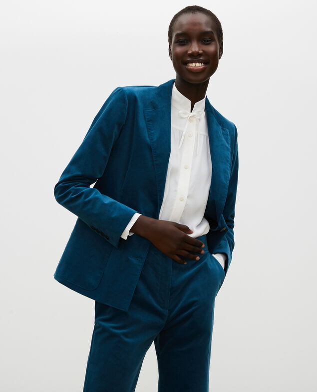 Blazer aus Samt zwei Knöpfe Blue coral