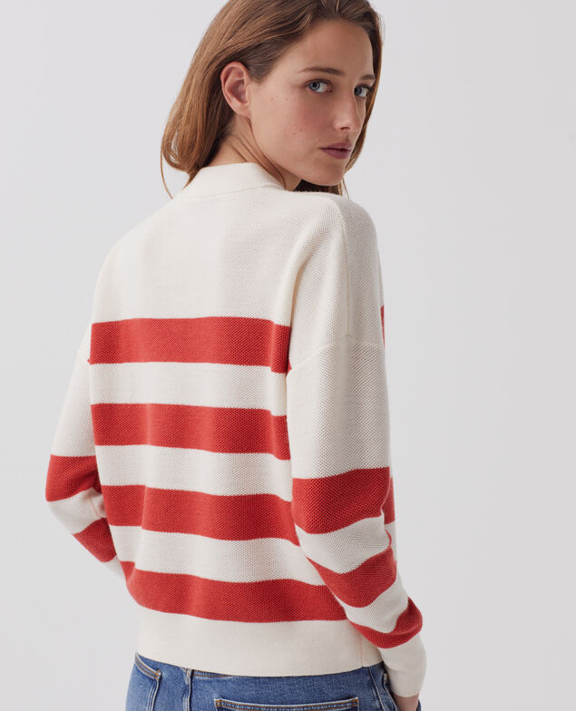 Marinepullover aus Merinowolle mit V-Ausschnitt J242 st ecru paprika