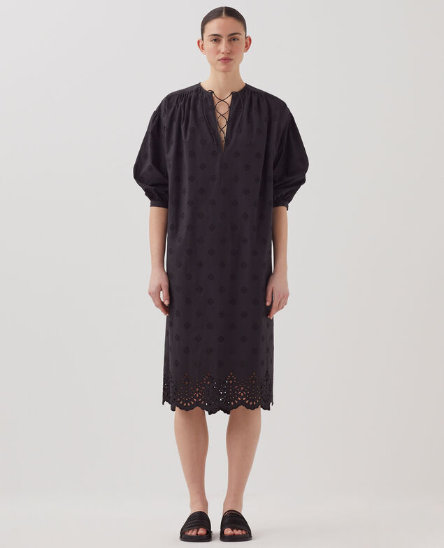 Midi-Kleid mit Lochstickerei aus Baumwolle H091 black beauty