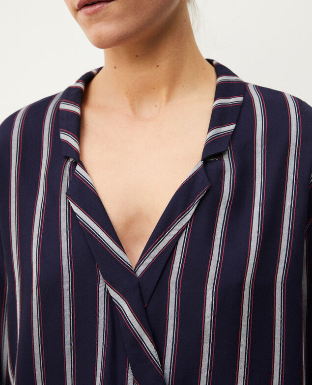 Bluse mit Pyjamakragen Blau