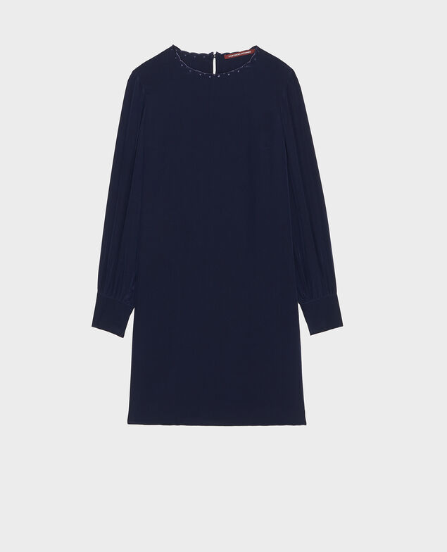 Kurzes und weites Seidenkleid Maritime blue