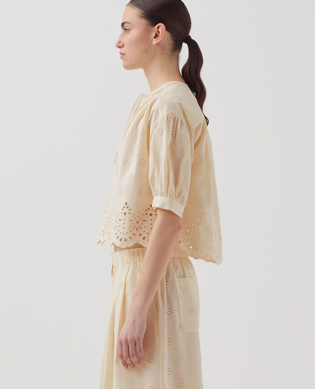 Bluse mit Lochstickerei aus Baumwolle I307 ecru
