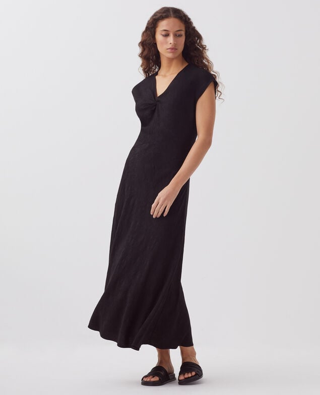Langes fließendes Kleid mit Zopfmuster H091 black beauty