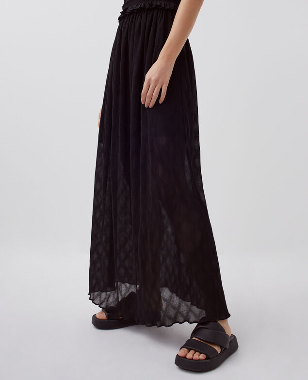 Fließend fallendes, langes gesmocktes Kleid H091 black beauty