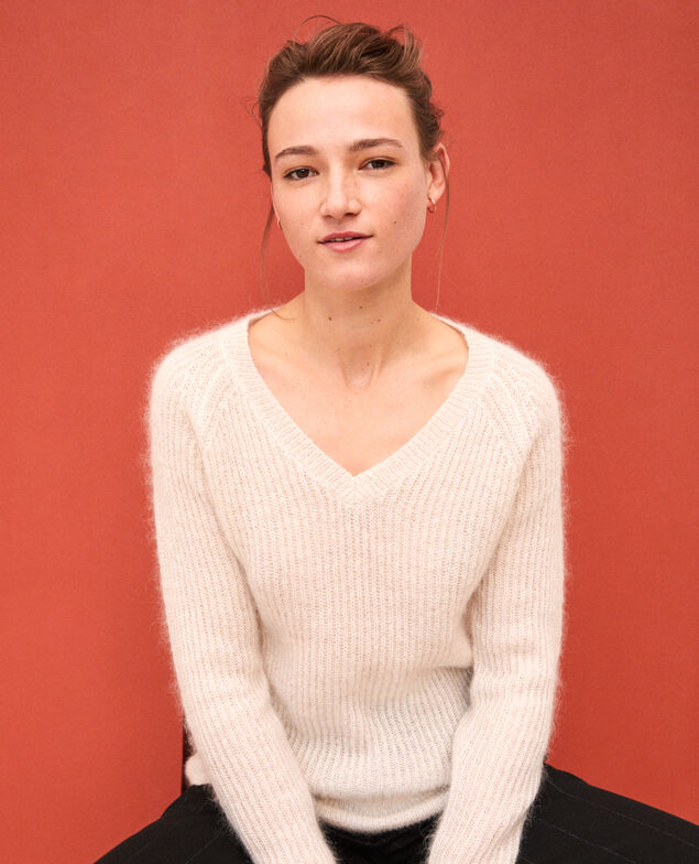 Pullover mit Mohair und Lurex Silver gray/off white/lurex