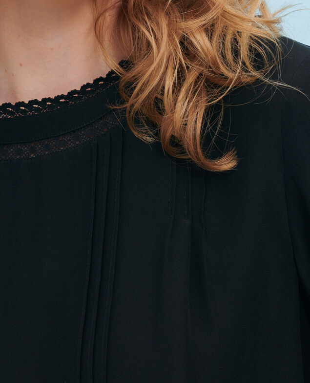 Fließende Bluse aus Seide und Spitze Black beauty
