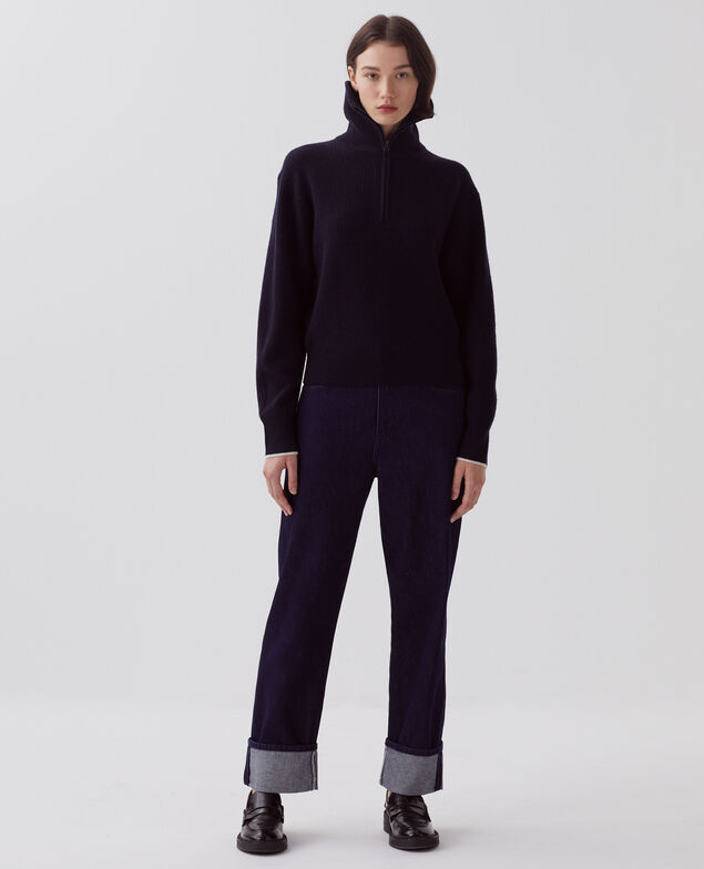 Rollkragenpullover mit Reißverschluss aus Wolle U690 navy