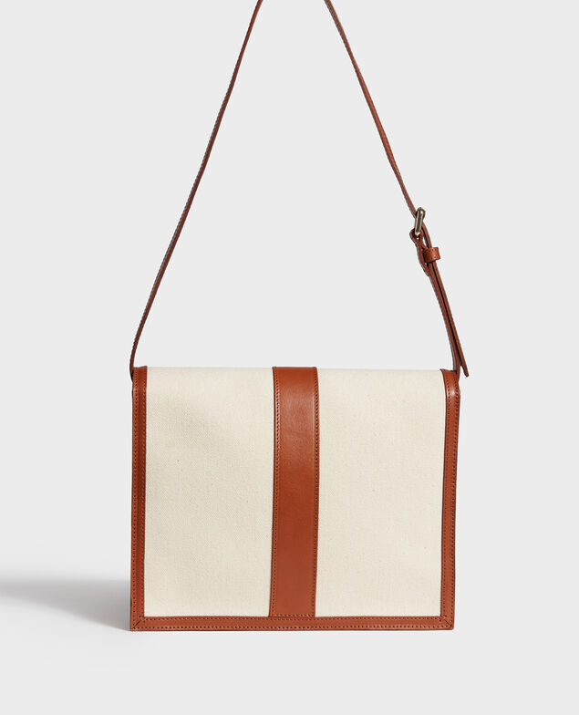 Tasche mit Klappe aus Stoff und Leder Gardenia camel