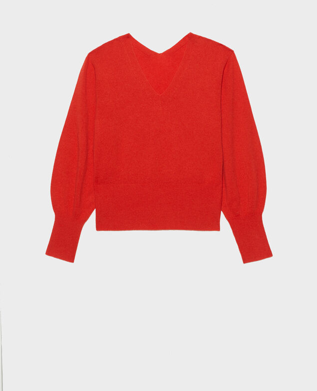Feiner Pullover aus 3D-Kaschmir mit V-Ausschnitt vorne und hinten Valiant poppy