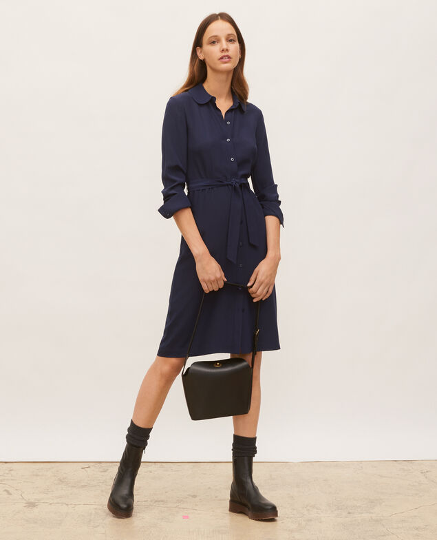 Hemdkleid aus Seide mit Gürtel und Rundkragen Maritime blue