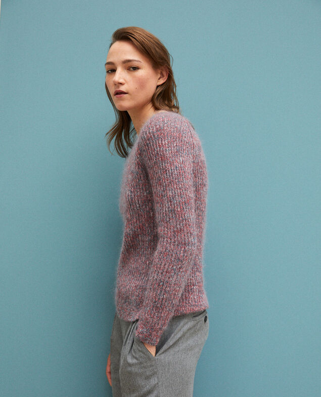 Melierter Pullover aus Mohair Pompeian red/ultra green/off white