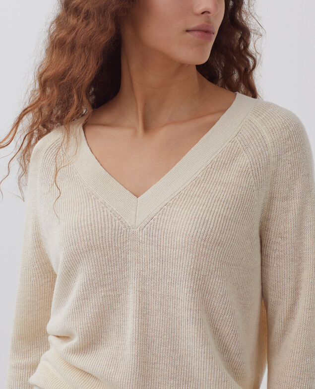 Pullover mit V-Ausschnitt aus Leinen H303 white swan