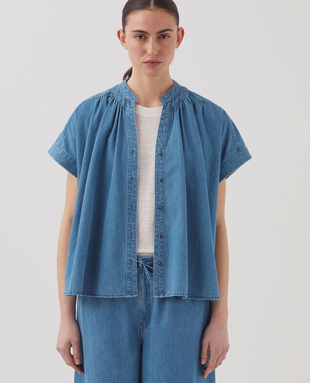 Oversize Bluse aus Baumwolle J630 blue wash