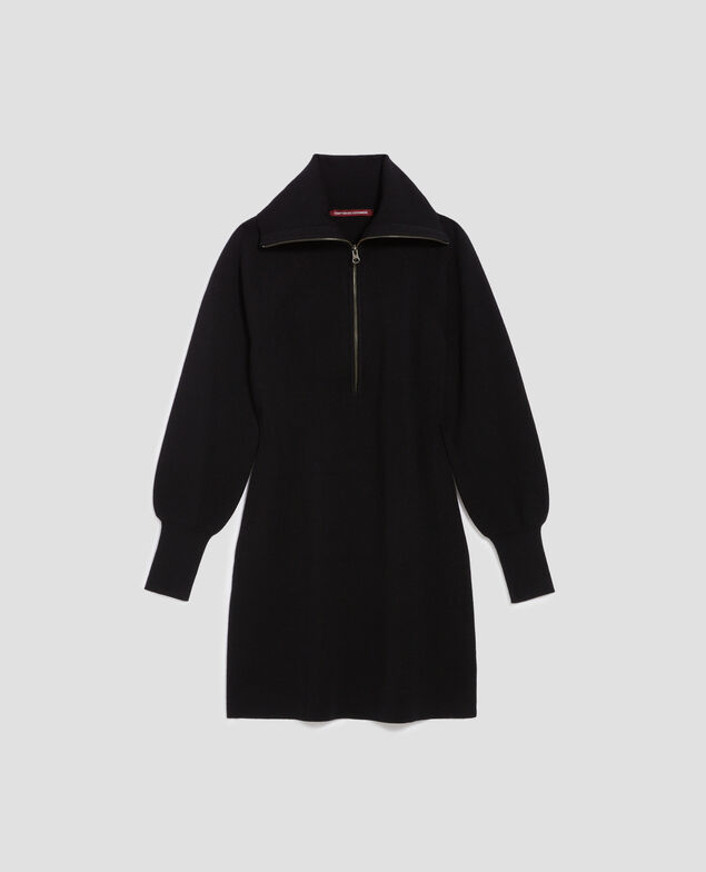 Kurzes Kleid mit Reißverschluss aus Merinowolle H091 black beauty