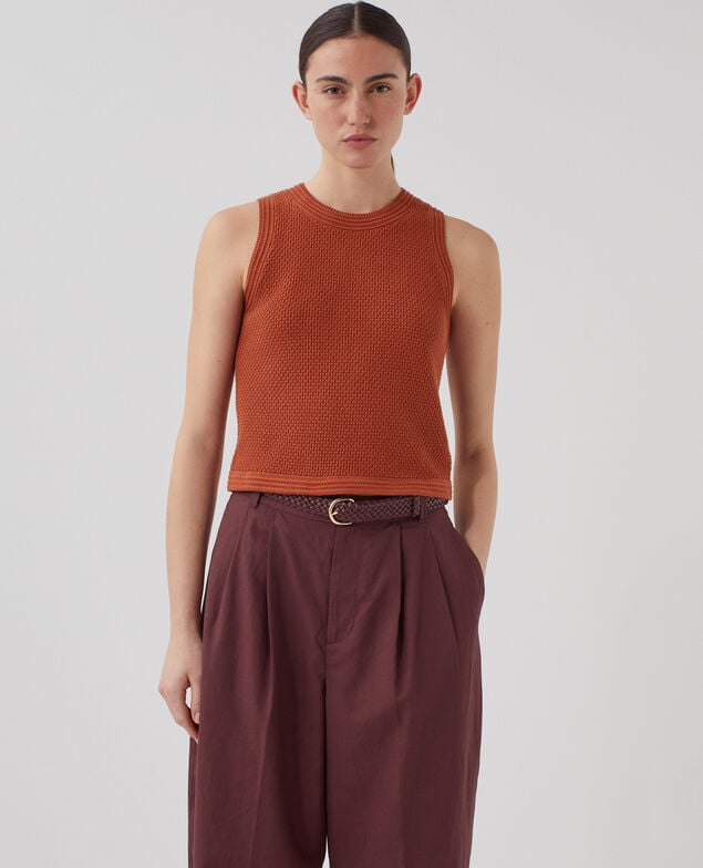 Top mit Ajourstrick aus Baumwolle U260 orange