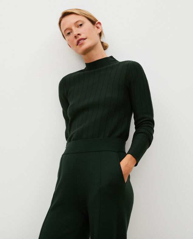 Pullover mit Stehkragen aus Merinowolle Military black jacquard