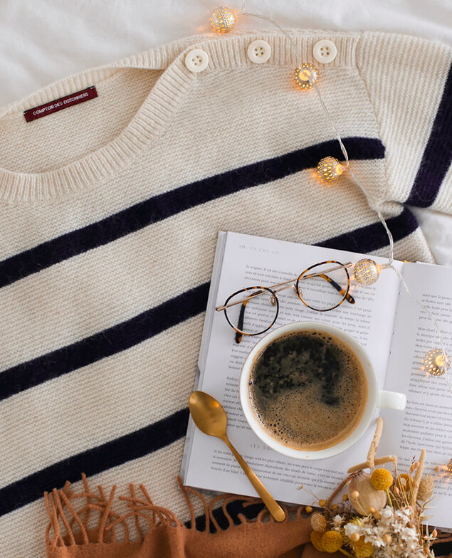 Pullover mit U-Boot-Ausschnitt Off white/peacoat