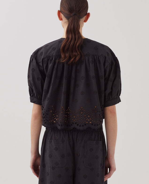 Bluse mit Lochstickerei aus Baumwolle H091 black beauty