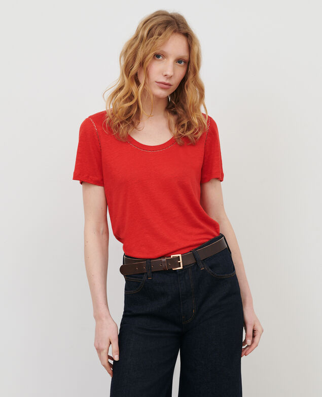 T-Shirt aus Leinen Fiery red