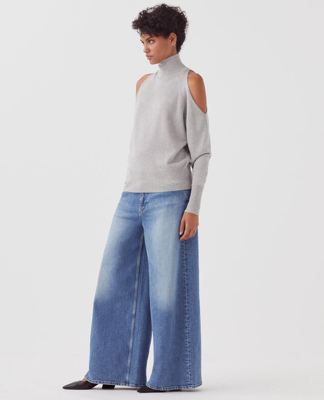 Pullover mit Cut-out an der Schulter I025 ashen gray lurex