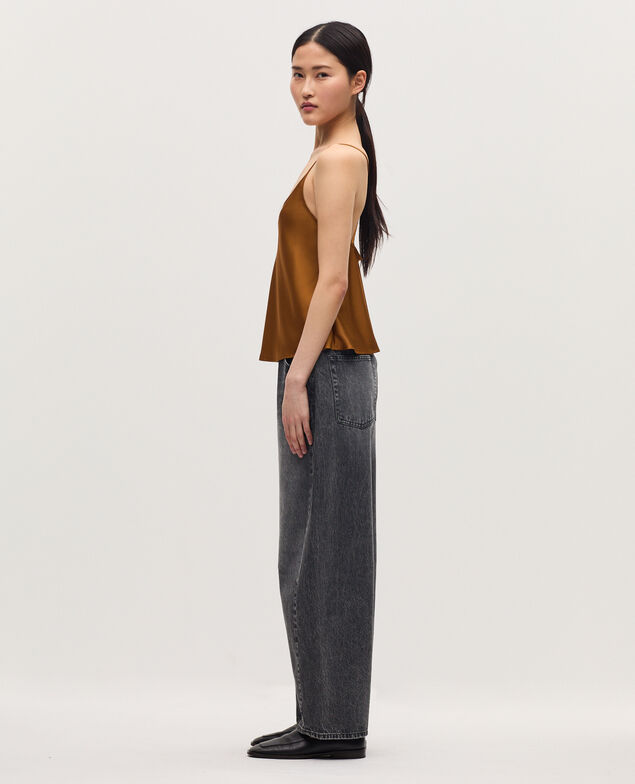 Satiniertes Top mit schmalen Trägern K340 bone brown