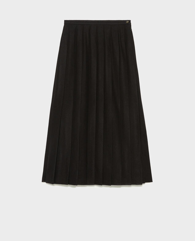Plisseerock aus Woll-Tweed Black beauty