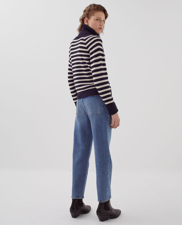 Marinepullover aus Merinowolle mit Knopfleiste I696 st ecru navy