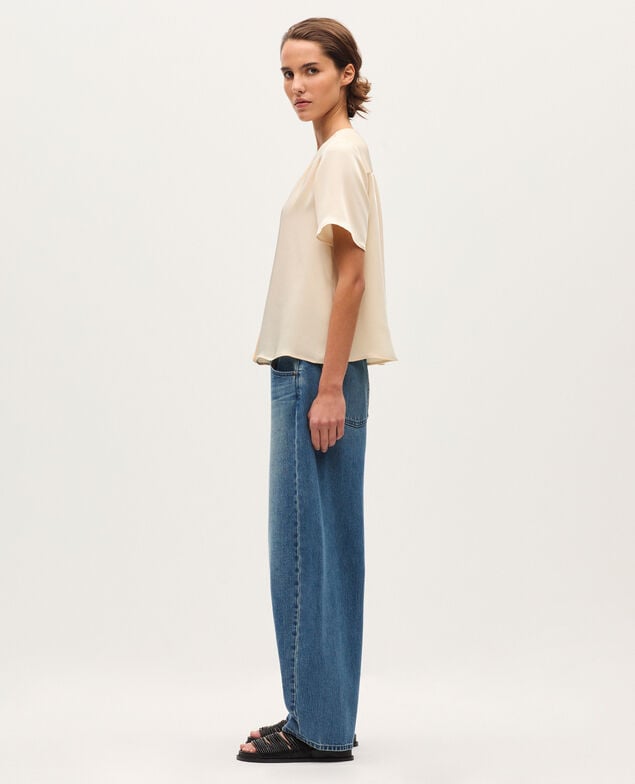 Fließende Bluse mit V-Ausschnitt J300 natural