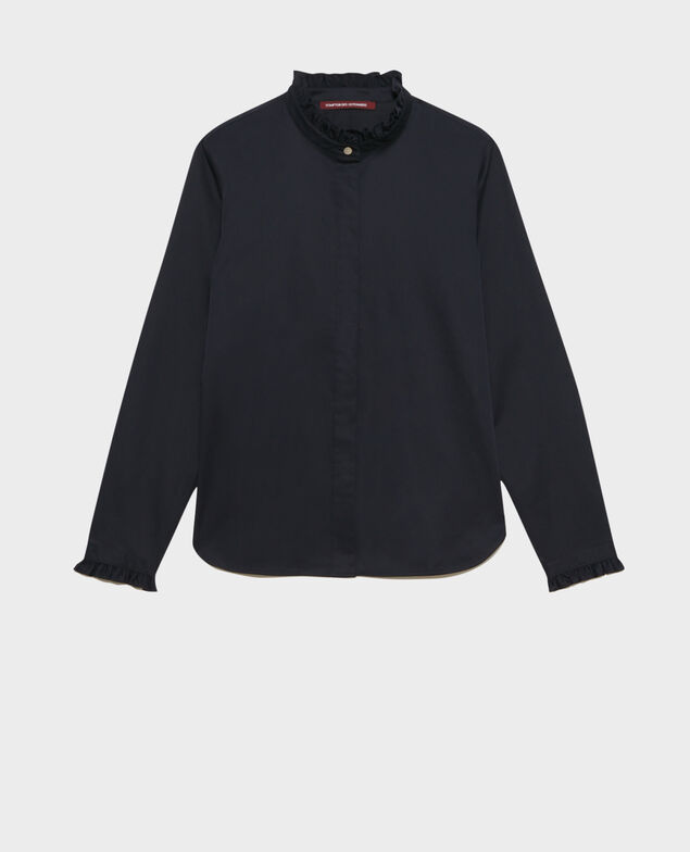 Baumwollbluse mit gerüschtem Stehkragen Night sky