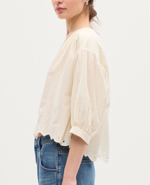 Bestickte Bluse aus Baumwolle H013 gardenia
