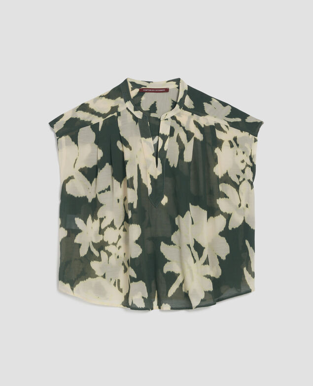 Fließend fallende Bluse ohne Ärmel aus Baumwollvoile J591 blurry fl dark g