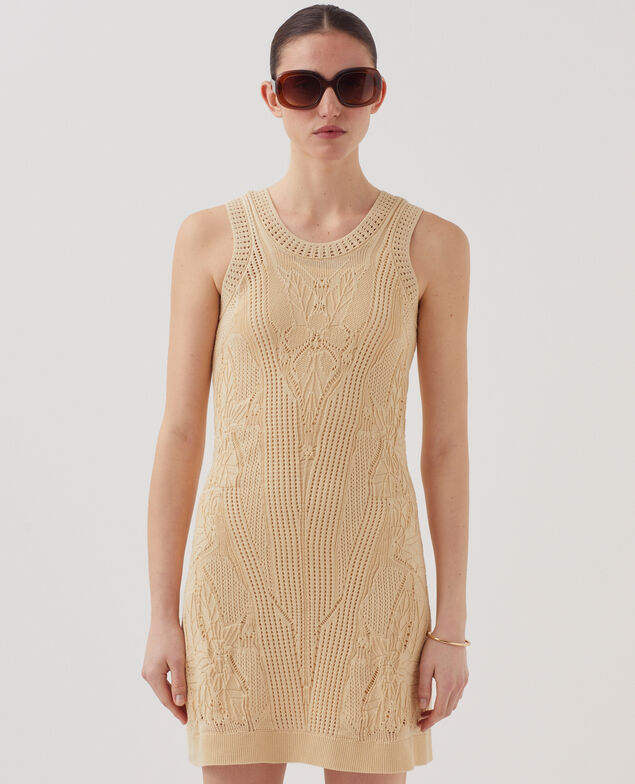 Kurzes Häkelkleid mit Blumenmotiv J300 natural
