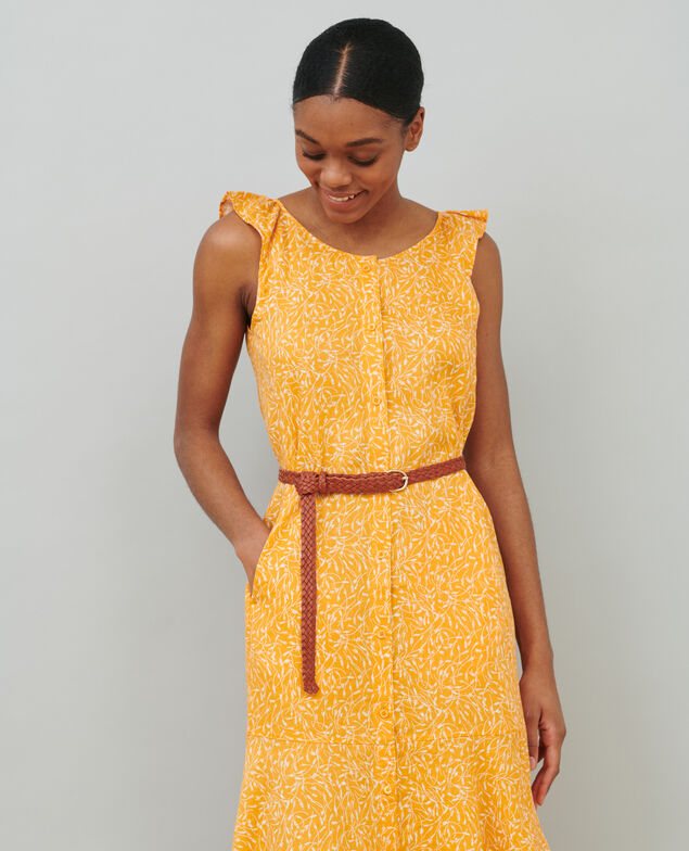 Ausgestelltes Kleid aus Leinen 91 print orange