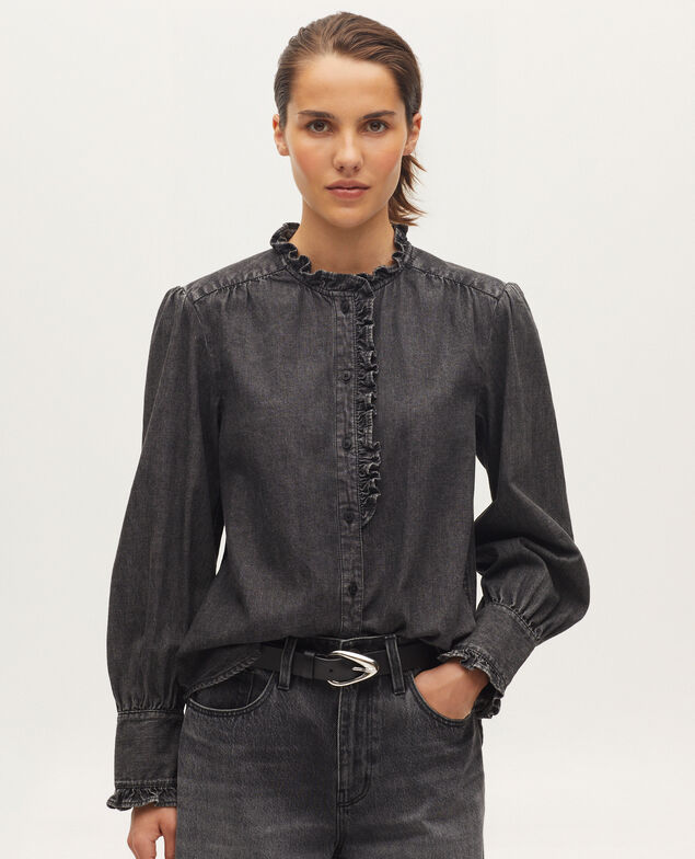 Bluse mit Volantkragen aus Baumwolle K081 dark gray