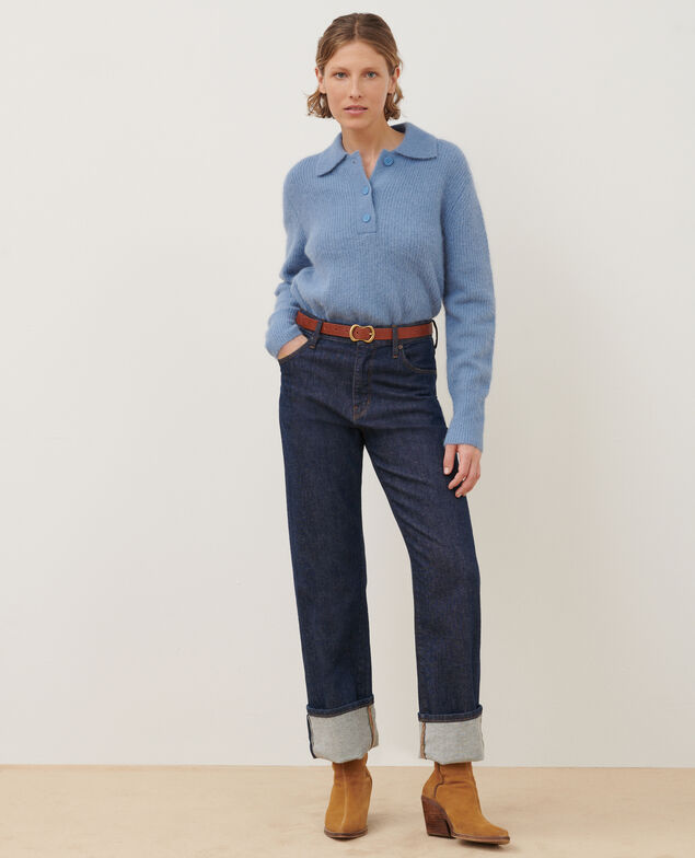 Pullover mit Polokragen aus Alpakamischwolle A601 lt blue infinity