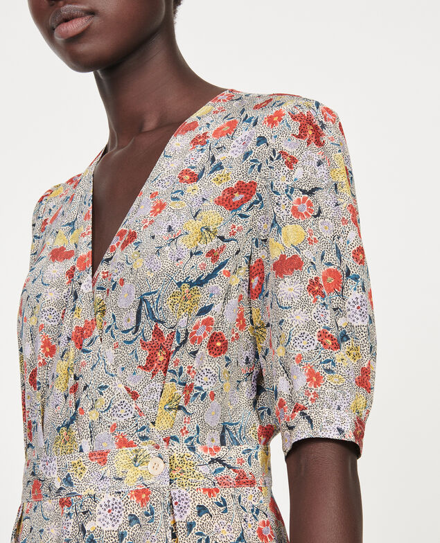  Kurzes Wickelkleid aus Seide mit Flowerprint Print eden cream