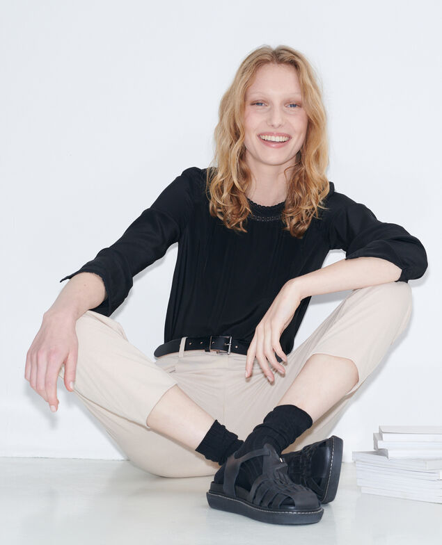 Fließende Bluse aus Seide und Spitze Black beauty
