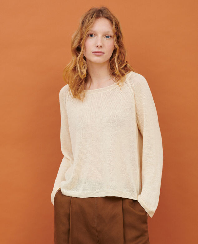 Pullover mit Rundhalsausschnitt aus Leinen 01 white