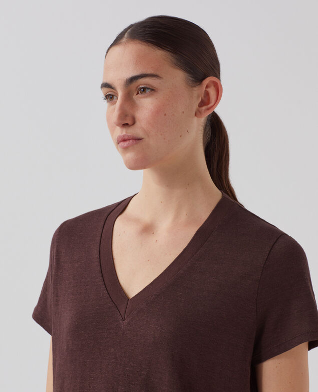 SARAH - T-Shirt mit V-Ausschnitt aus Leinen U190 wine