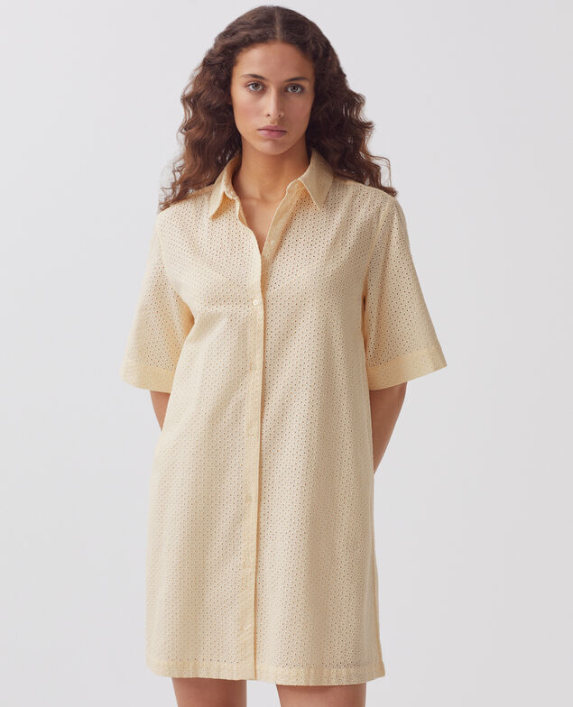 Kurzes besticktes Hemdkleid aus Baumwolle H013 gardenia