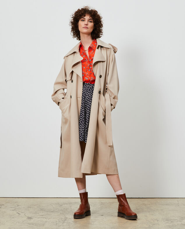 Oversize-Trenchcoat aus fließender Wolle Oxford tan