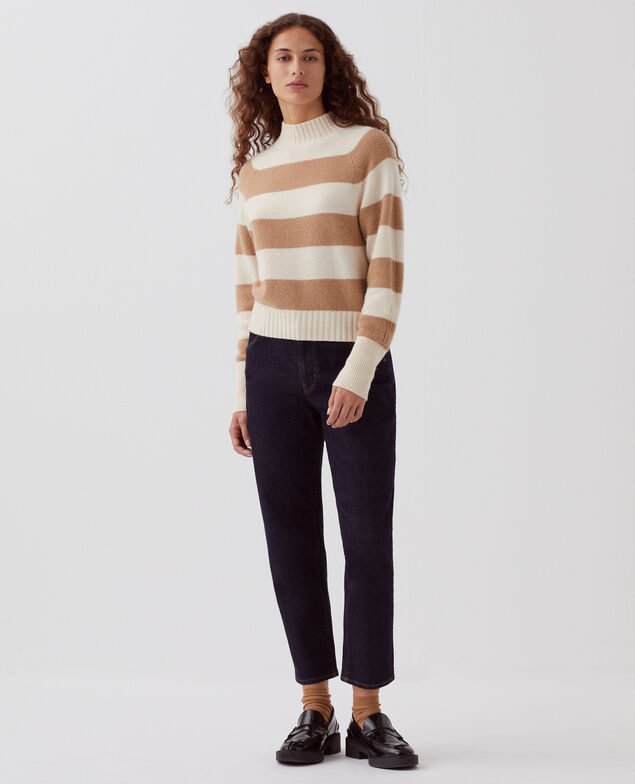 Pullover mit hohem Kragen aus Kaschmir I323 st ivory camel
