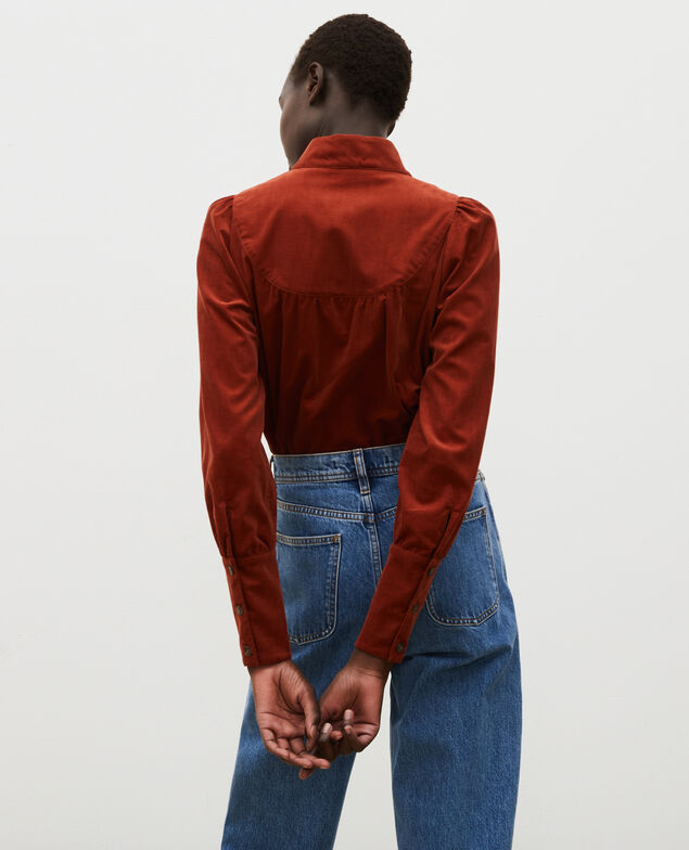 Samtbluse mit Plastron Brandy brown