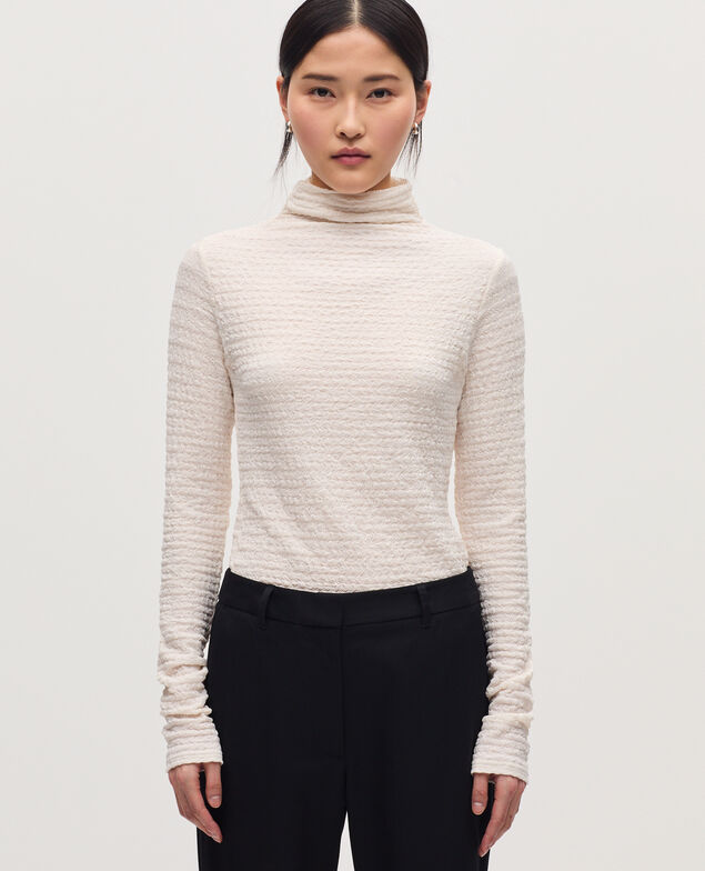 Strukturiertes Top mit Stehkragen K000 white
