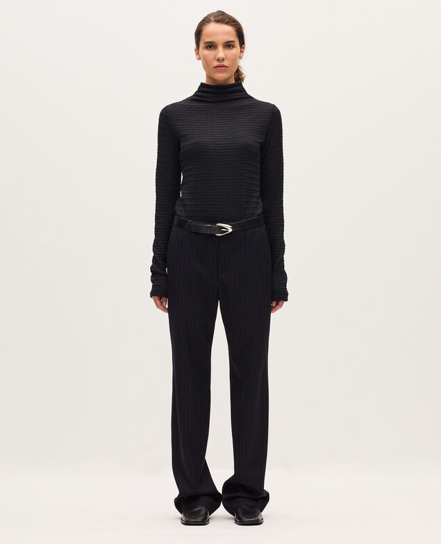 Strukturiertes Top mit Stehkragen H091 black beauty