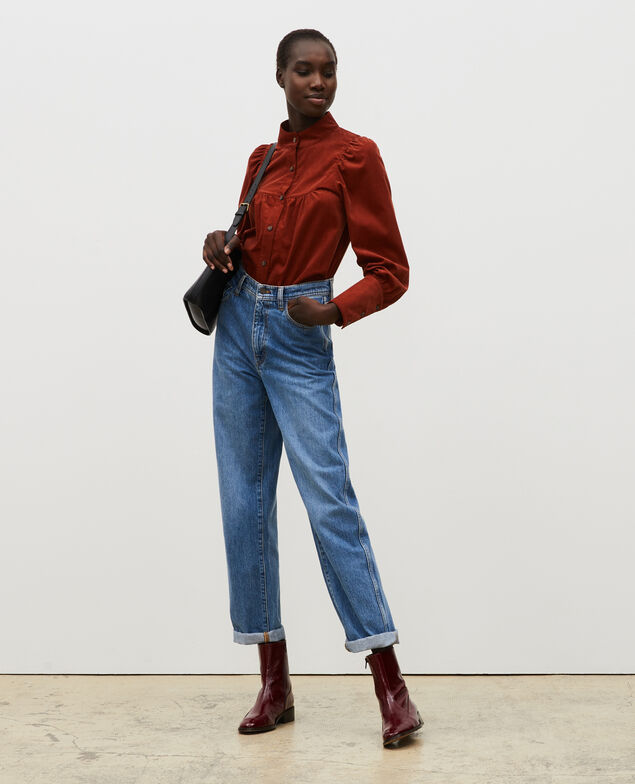 Samtbluse mit Plastron Brandy brown