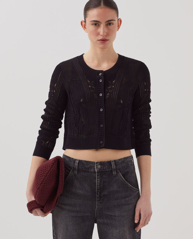 Häkelcardigan mit Blumenmotiv H091 black beauty